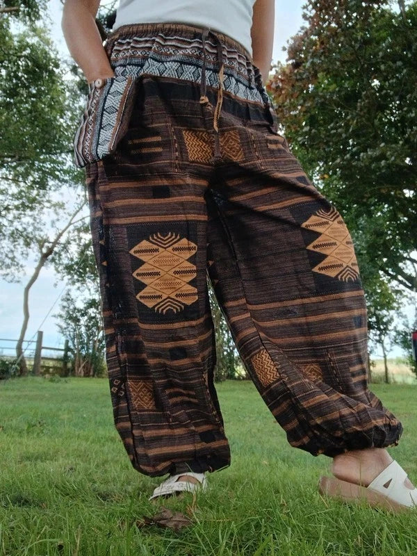 Cotton Woven Mens Womens Harem Pants Wide Leg Hippie Joggers Thai Tribe Trousers