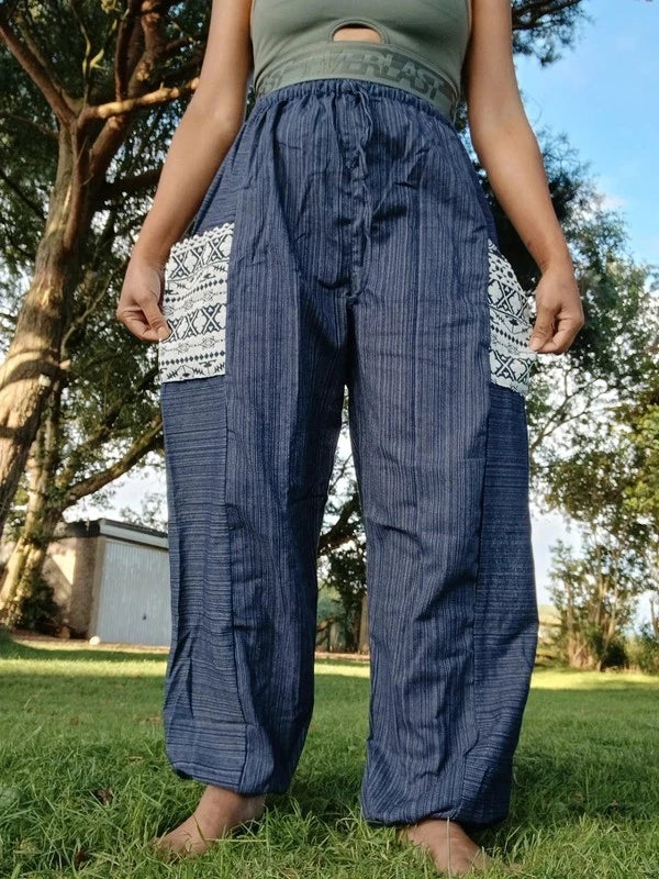 Blue Navy Cotton Harem Pants Baggy Hippie Summer Holiday Sun Trousers Size S M L XL