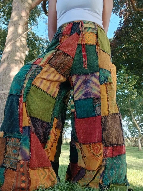 Bohemian Tie Dye Cotton Random Unique Patchwork Harem Pants Ladies Mens Trousers