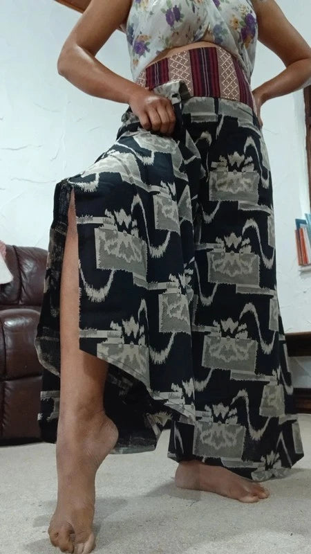 Black Grey Palazzo Wide Leg Harem Pants Bohemian Hippie Flower Trousers