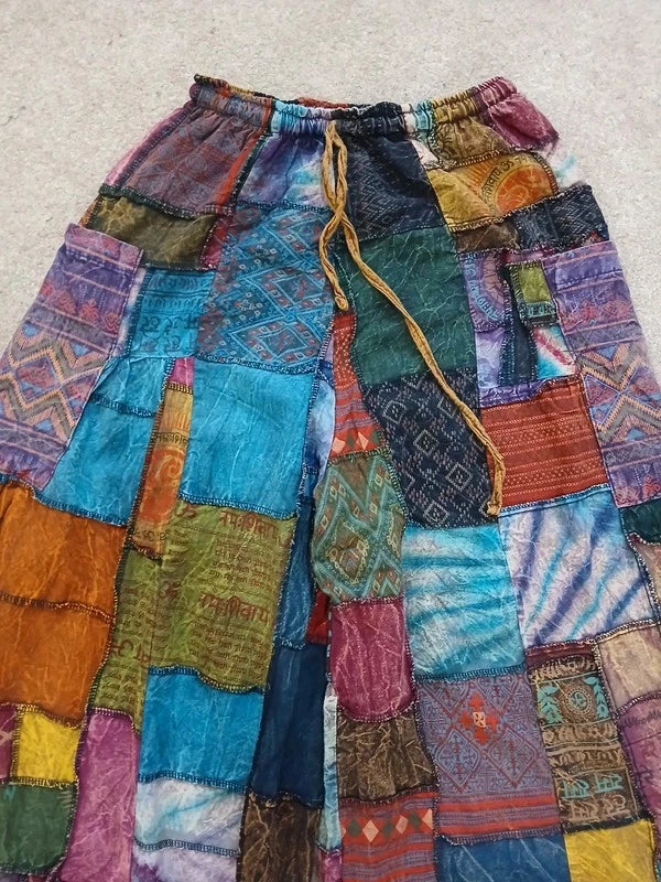 Tie Dye Patchwork Bohemian Hippie Harem Pants Wide Leg Trousers Womens or Mens