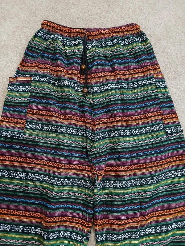 Cotton Woven Poofy Harem Hippie Pants Thai Tribe Bohemian Trousers Fits S M L XL