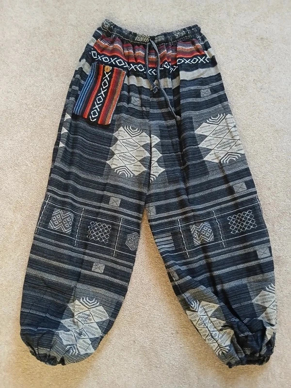 Cotton Black Grey Harem Pants Baggy Hippie Tribal Trousers Mens Womens S M L XL