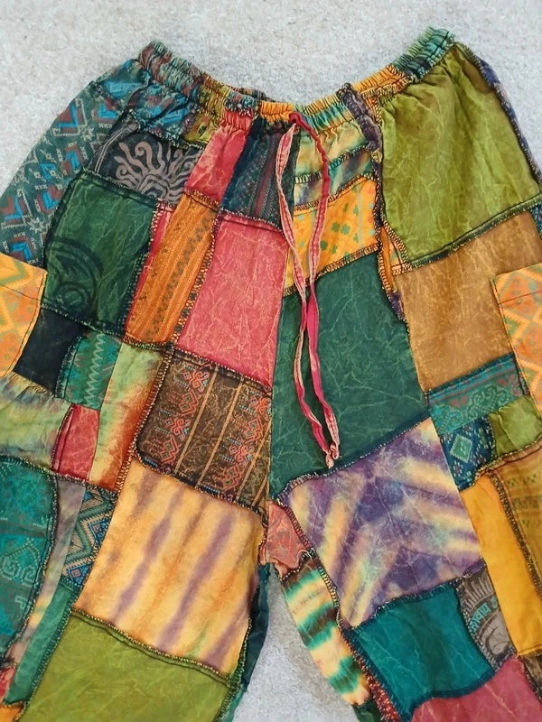 Bohemian Tie Dye Cotton Random Unique Patchwork Harem Pants Ladies Mens Trousers