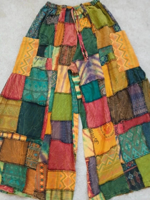 Bohemian Tie Dye Cotton Random Unique Patchwork Harem Pants Ladies Mens Trousers
