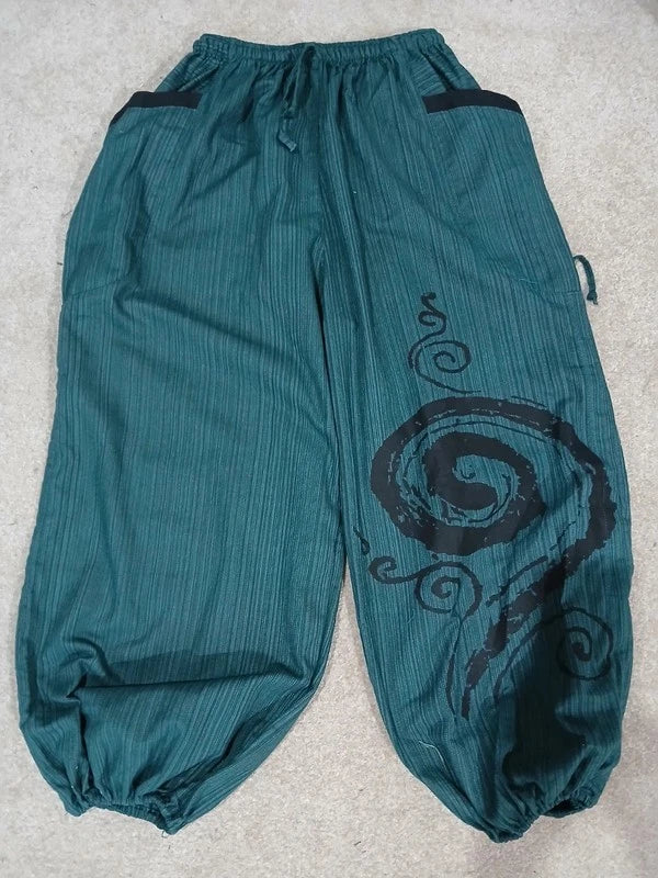 Dark Green Harem Pants Hippy Wide Leg Poofy Summer Travel Trousers Size S M L XL