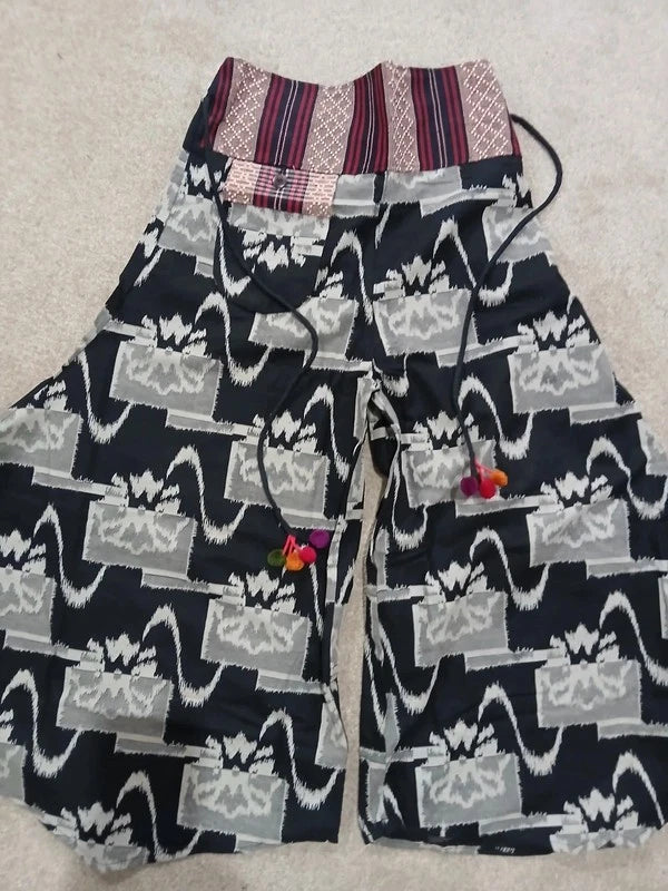 Black Grey Palazzo Wide Leg Harem Pants Bohemian Hippie Flower Trousers