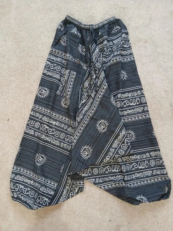 Black White Sun Aladdin Genie Harem Pants Hippie Yoga Trousers Mens or Womens