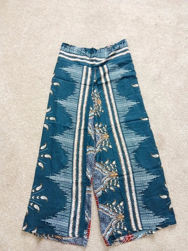 Dark Green Bohemian Feathers Printed Hippie Harem Pants Trousers