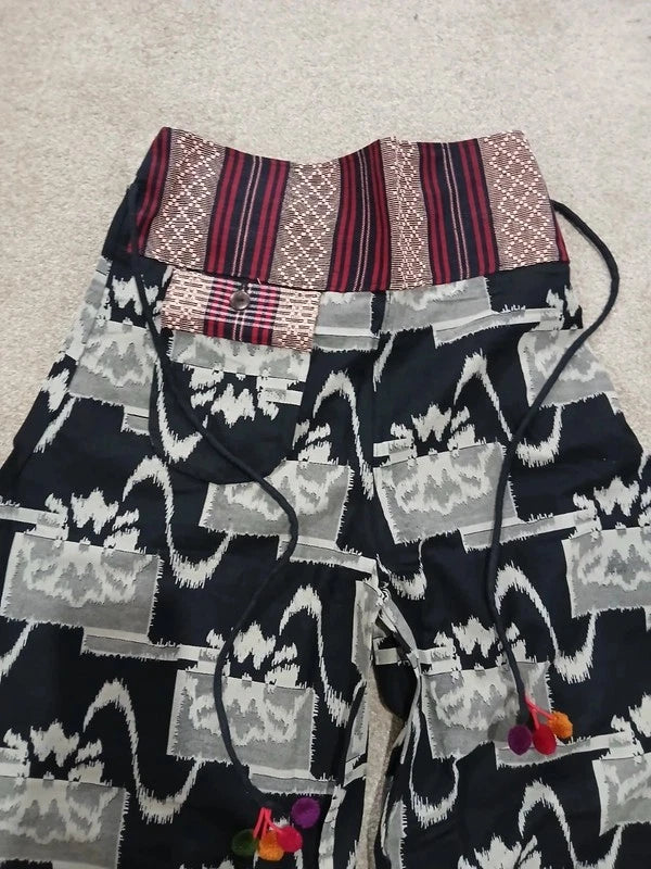 Black Grey Palazzo Wide Leg Harem Pants Bohemian Hippie Flower Trousers