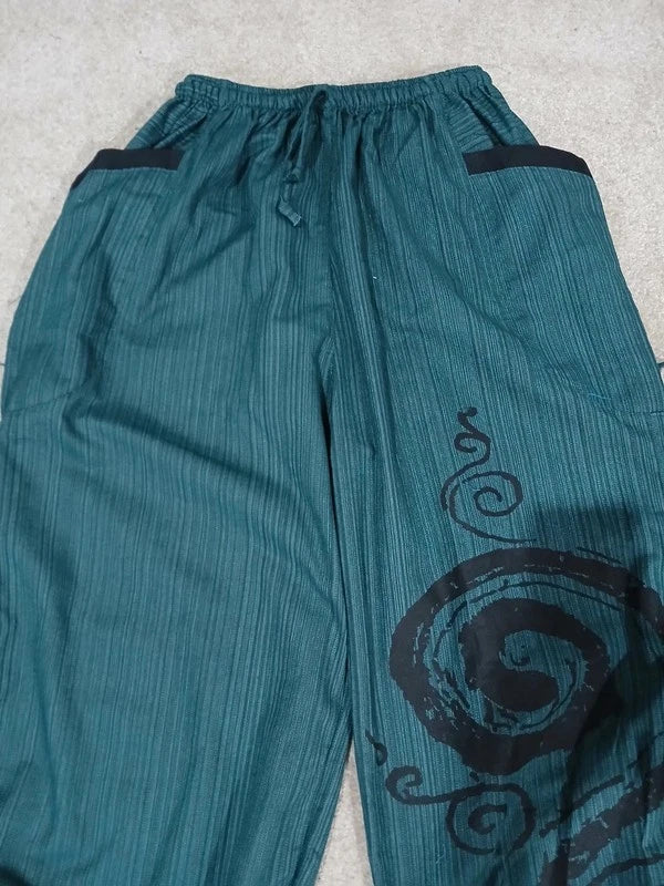Dark Green Harem Pants Hippy Wide Leg Poofy Summer Travel Trousers Size S M L XL