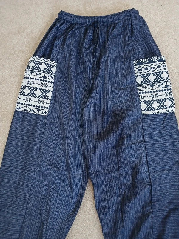 Blue Navy Cotton Harem Pants Baggy Hippie Summer Holiday Sun Trousers Size S M L XL