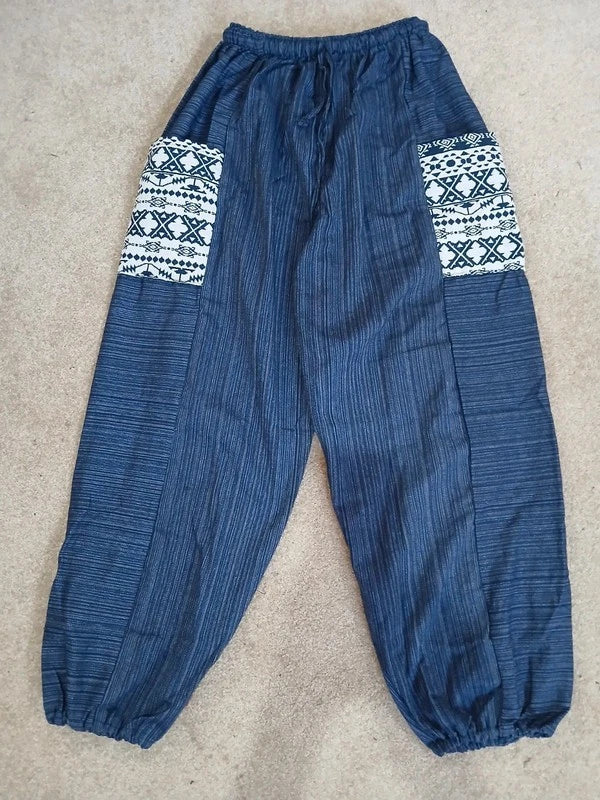 Blue Navy Cotton Harem Pants Baggy Hippie Summer Holiday Sun Trousers Size S M L XL