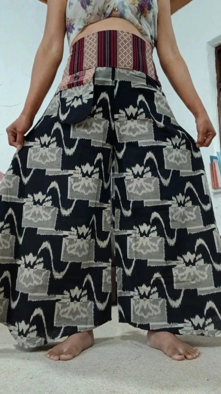 Black Grey Palazzo Wide Leg Harem Pants Bohemian Hippie Flower Trousers