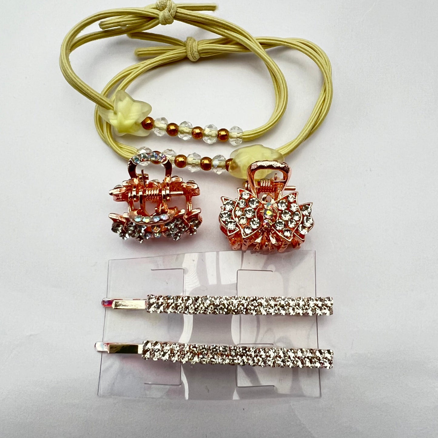 Set of Hair Accessories Beautiful Crystals hair clip pink rose Crystal Hair claw hair bands hair ti