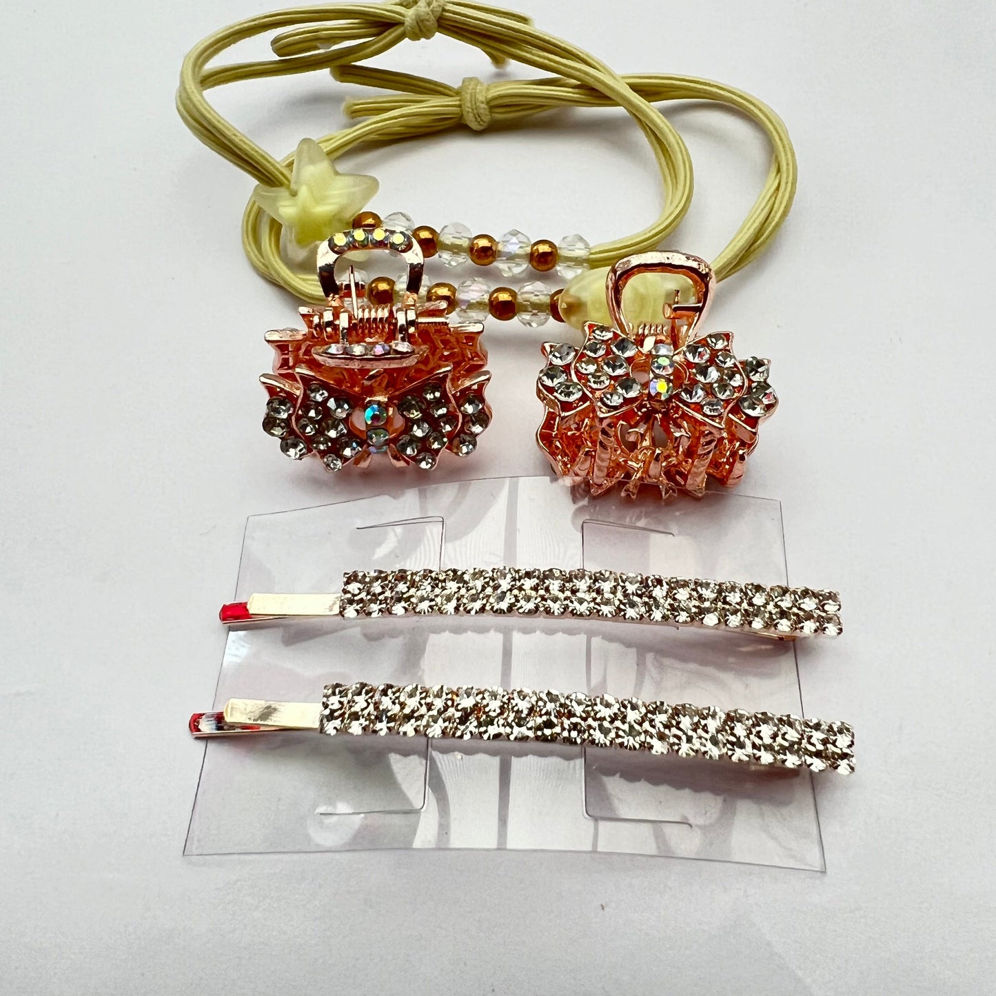 Set of Hair Accessories Beautiful Crystals hair clip pink rose Crystal Hair claw hair bands hair ti