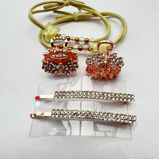 Set of Hair Accessories Beautiful Crystals hair clip pink rose Crystal Hair claw hair bands hair ti
