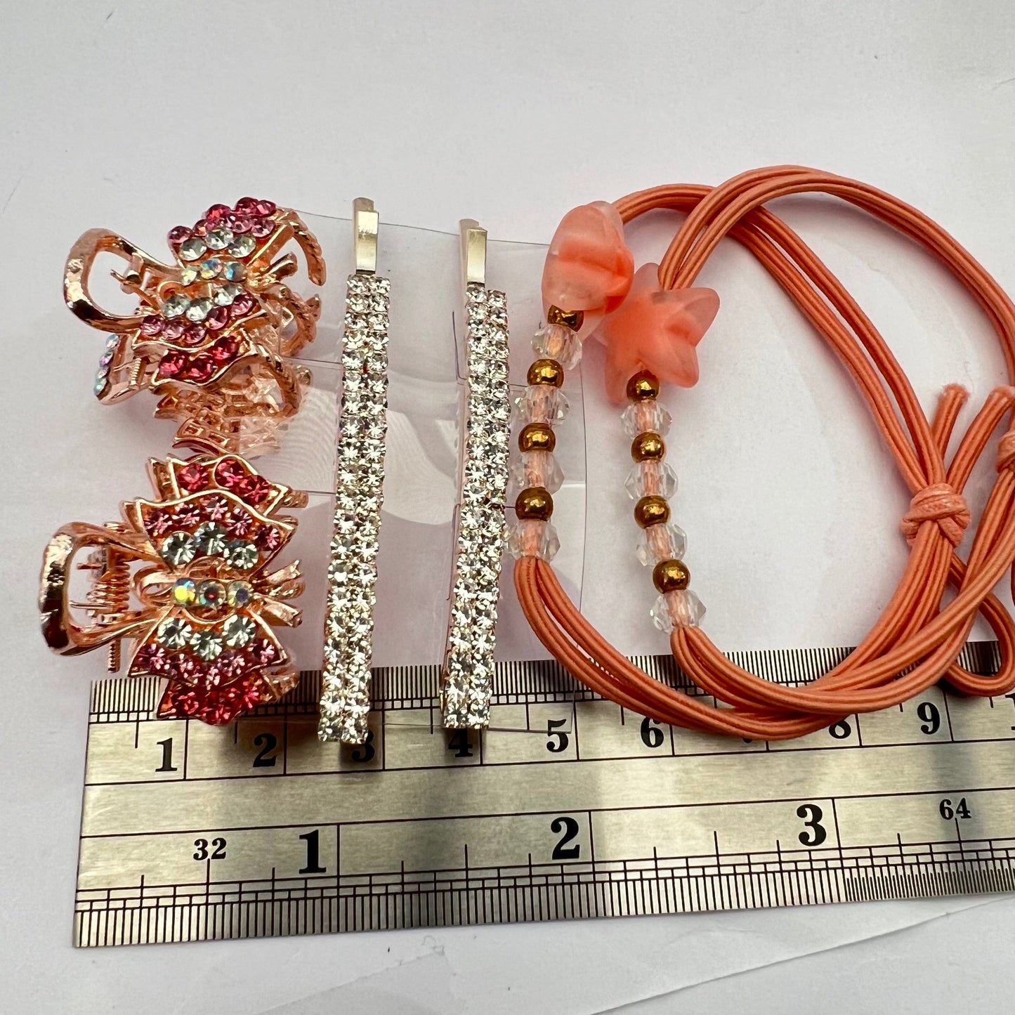 Set of Hair Accessories Pink rose Hair Tie Crystals Hair Clip Crystals Hair Claw