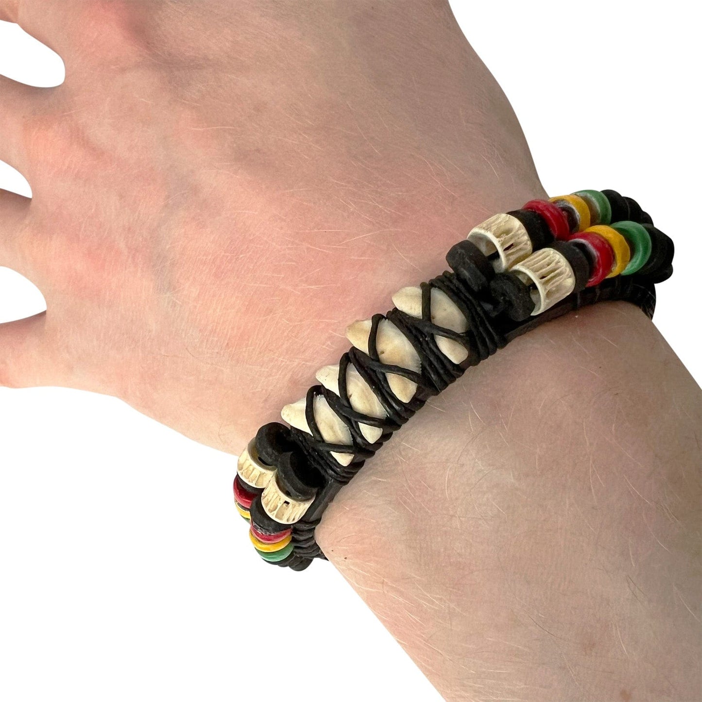 Shark Teeth Black Cotton Leather Bracelet Wristband Bangle Shark Tooth Jewellery