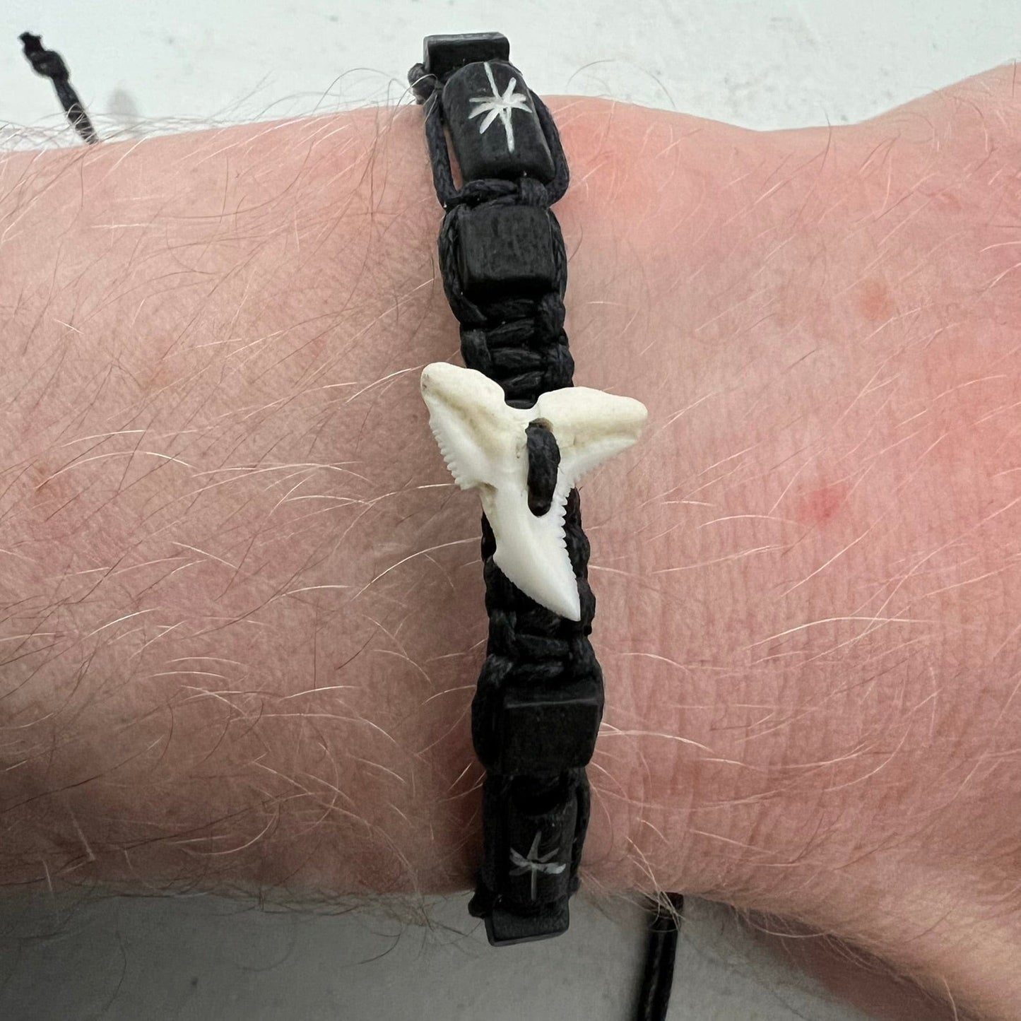 Shark Tooth Black Cotton Bracelet Wristband Bangle Mens Womens Ladies Jewellery