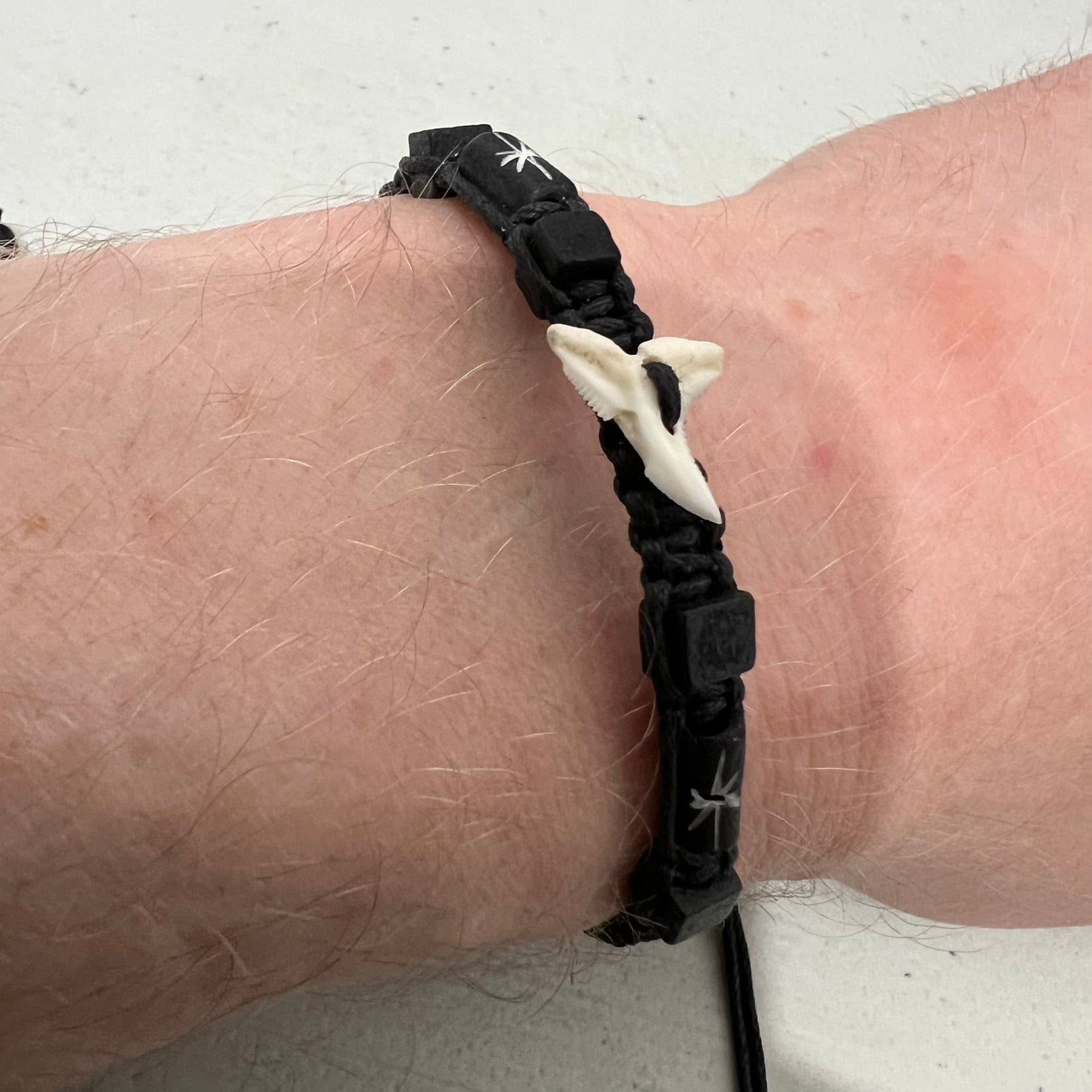 Shark Tooth Black Cotton Bracelet Wristband Bangle Mens Womens Ladies Jewellery