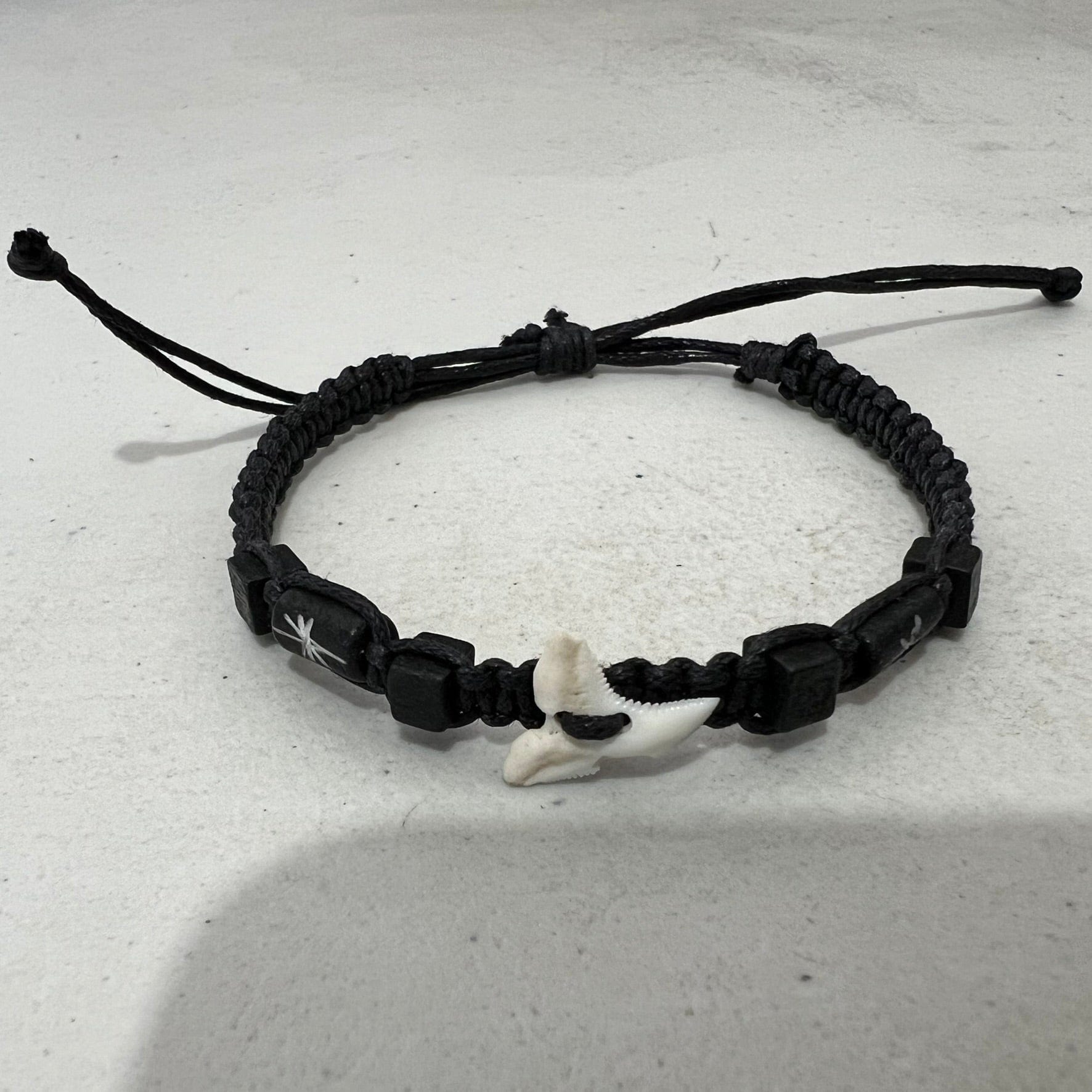 Shark Tooth Black Cotton Bracelet Wristband Bangle Mens Womens Ladies Jewellery
