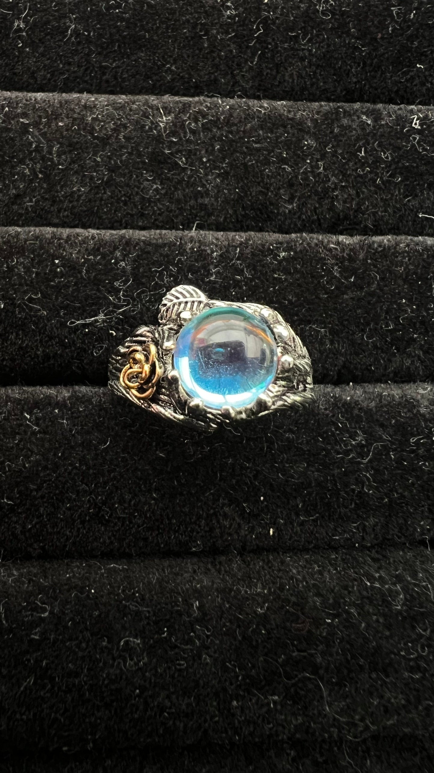 Silver plated Rose Moostone Opal Ring punk Goth Ring Size 8