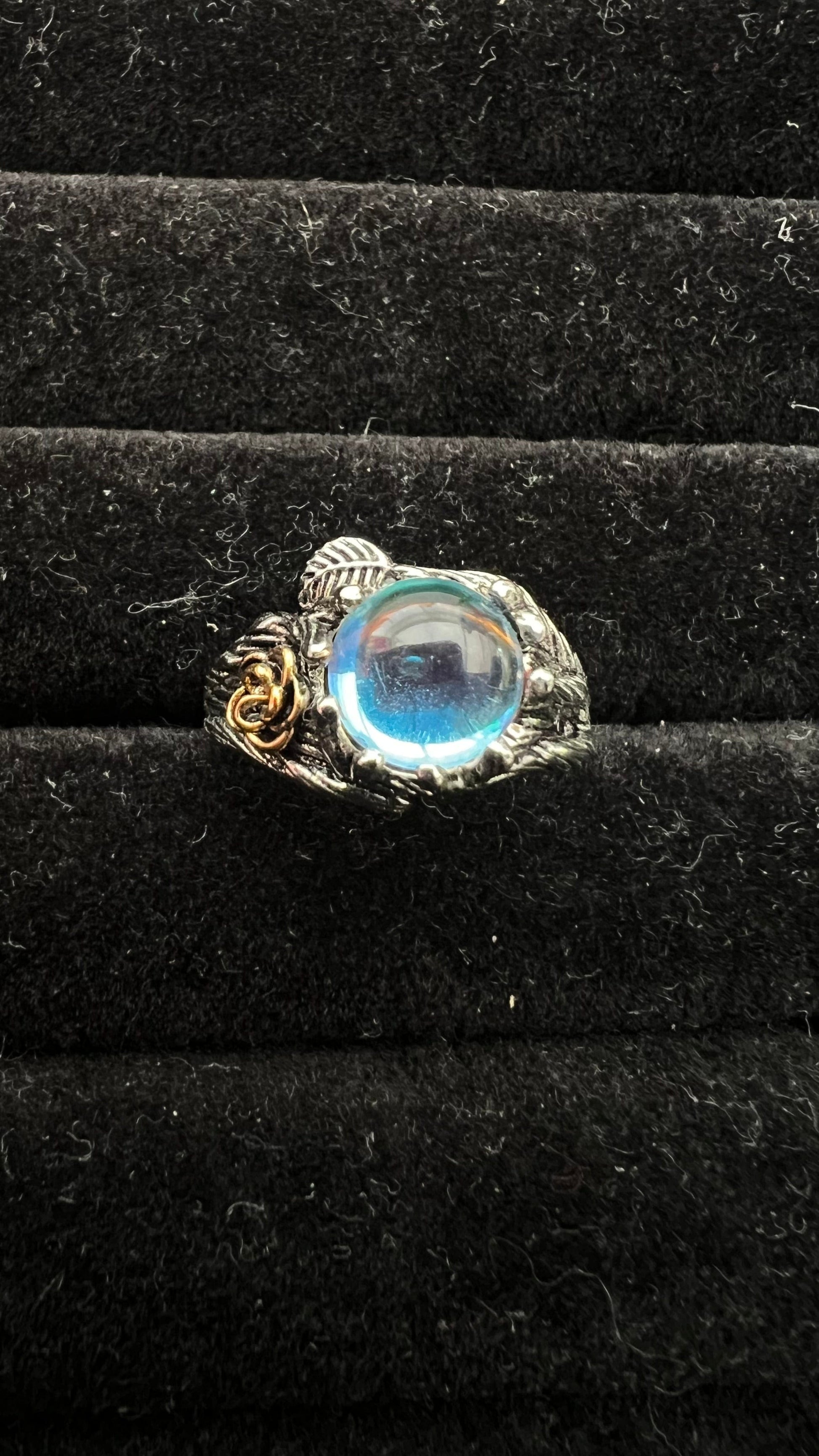 Silver plated Rose Moostone Opal Ring punk Goth Ring Size 8