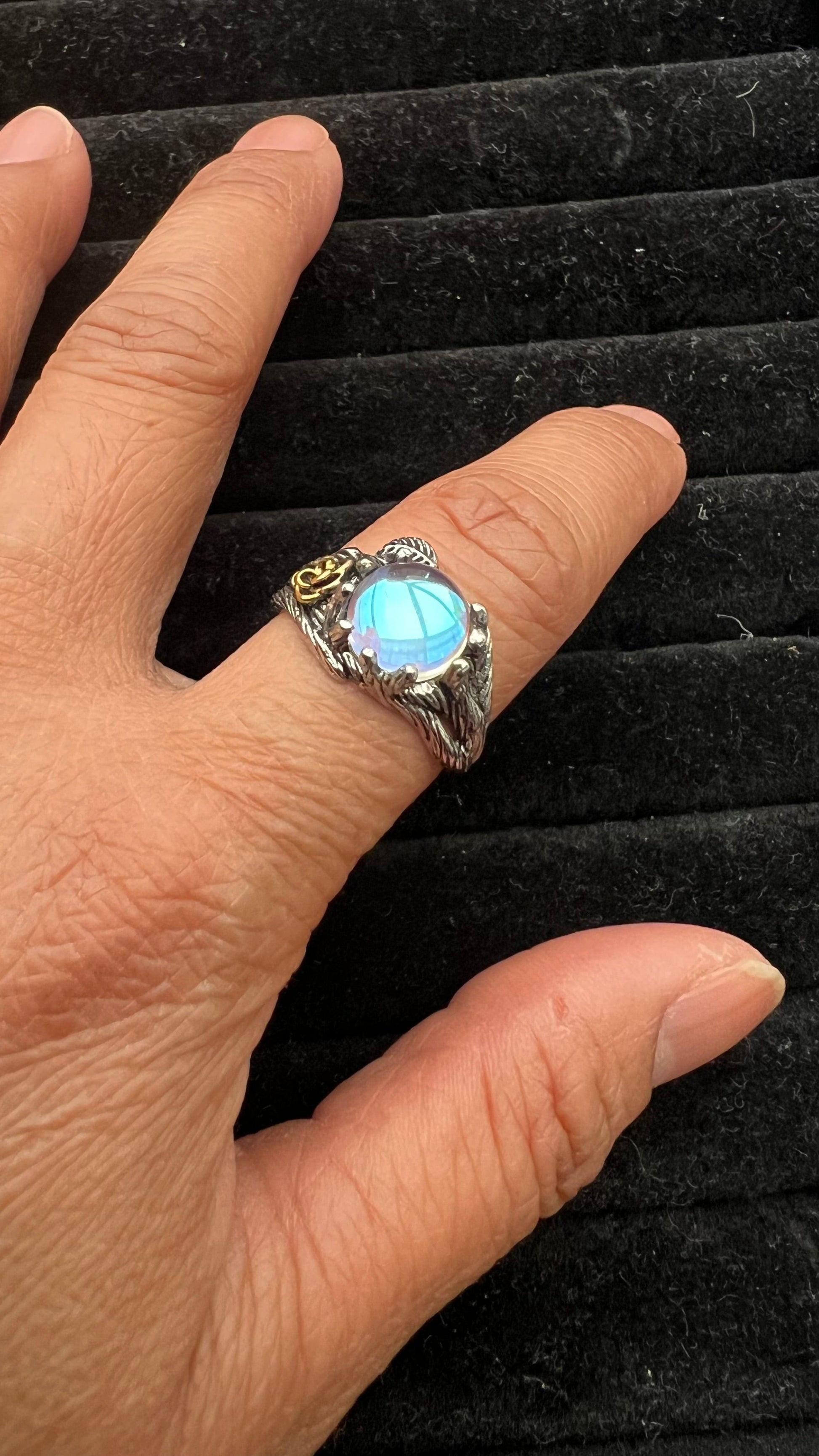 Silver plated Rose Moostone Opal Ring punk Goth Ring Size 8