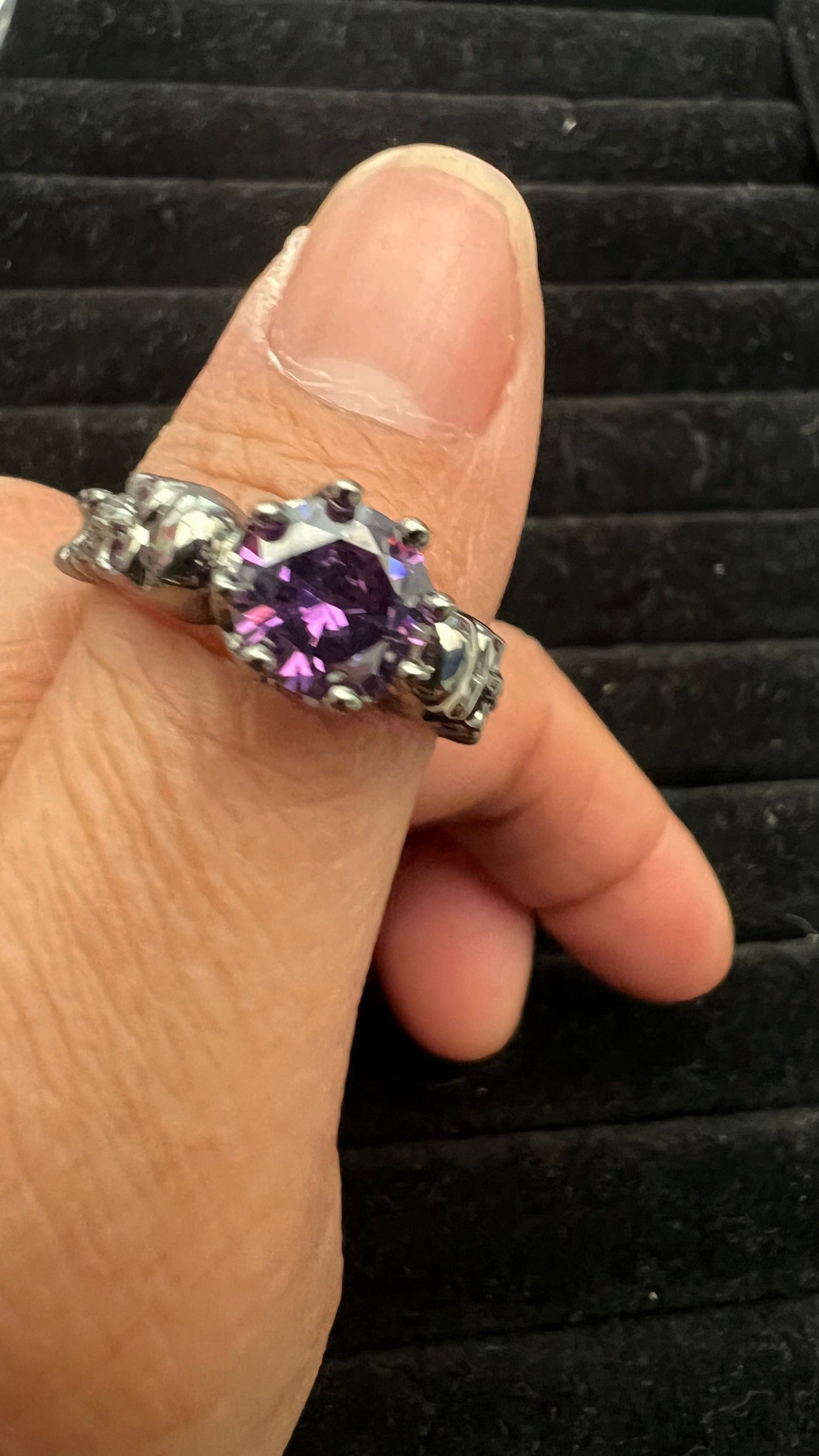 Skull King Crown Amethyst Crystal Gemstone Ring Gothic Punk Ring 18ct gold plated ring size 9