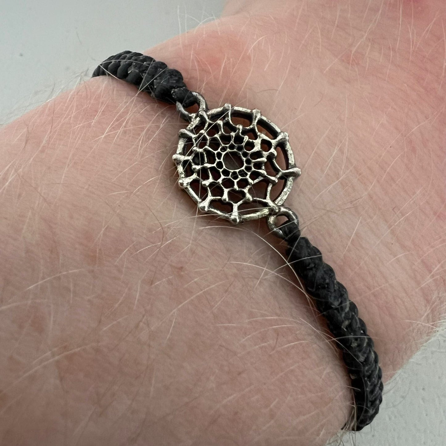 Small Gothic Spiderweb Black Cotton Bracelet Goth Wristband Bangle Mens Womens