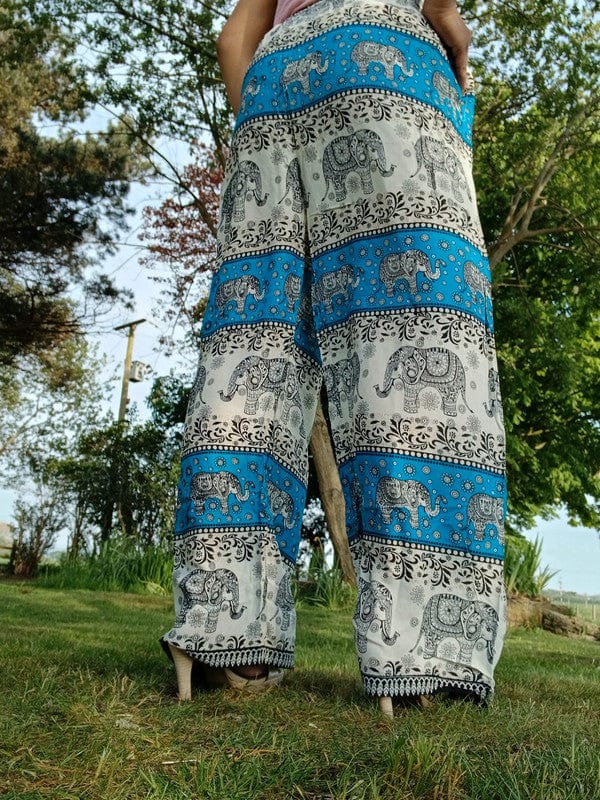 Thai Elephant Harem Pants Blue Beige Packable Light Summer Trousers Mens Womens