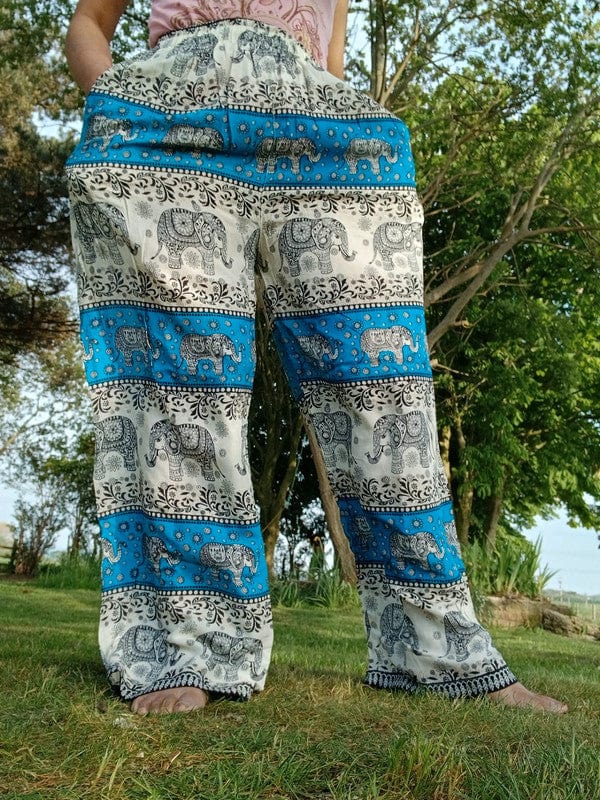 Thai Elephant Harem Pants Blue Beige Packable Light Summer Trousers Mens Womens