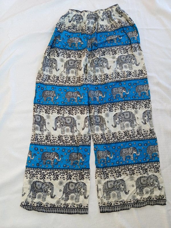 Thai Elephant Harem Pants Blue Beige Packable Light Summer Trousers Mens Womens
