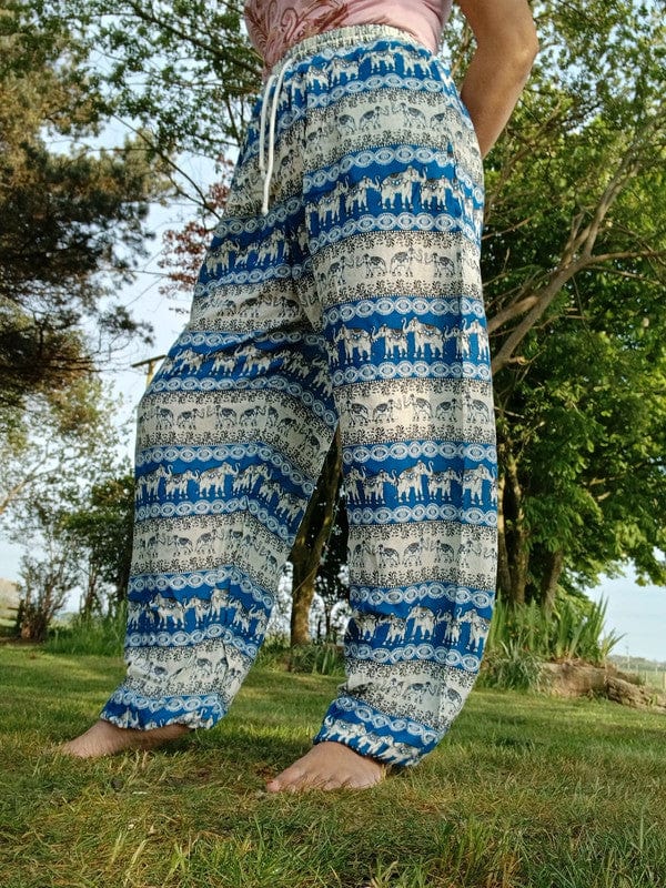 Thai Elephant Harem Pants Blue Beige Summer Trousers Mens Womens Ladies Clothes
