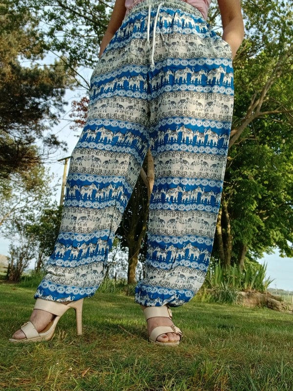 Thai Elephant Harem Pants Blue Beige Summer Trousers Mens Womens Ladies Clothes