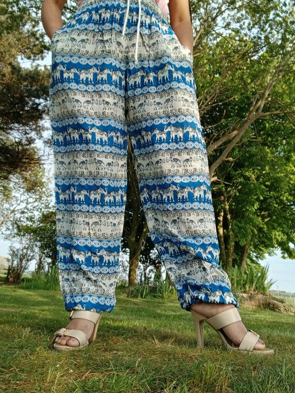 Thai Elephant Harem Pants Blue Beige Summer Trousers Mens Womens Ladies Clothes
