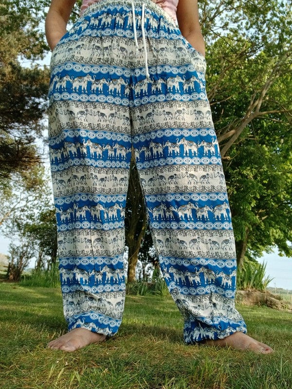 Thai Elephant Harem Pants Blue Beige Summer Trousers Mens Womens Ladies Clothes
