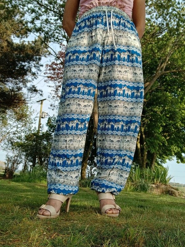 Thai Elephant Harem Pants Blue Beige Summer Trousers Mens Womens Ladies Clothes