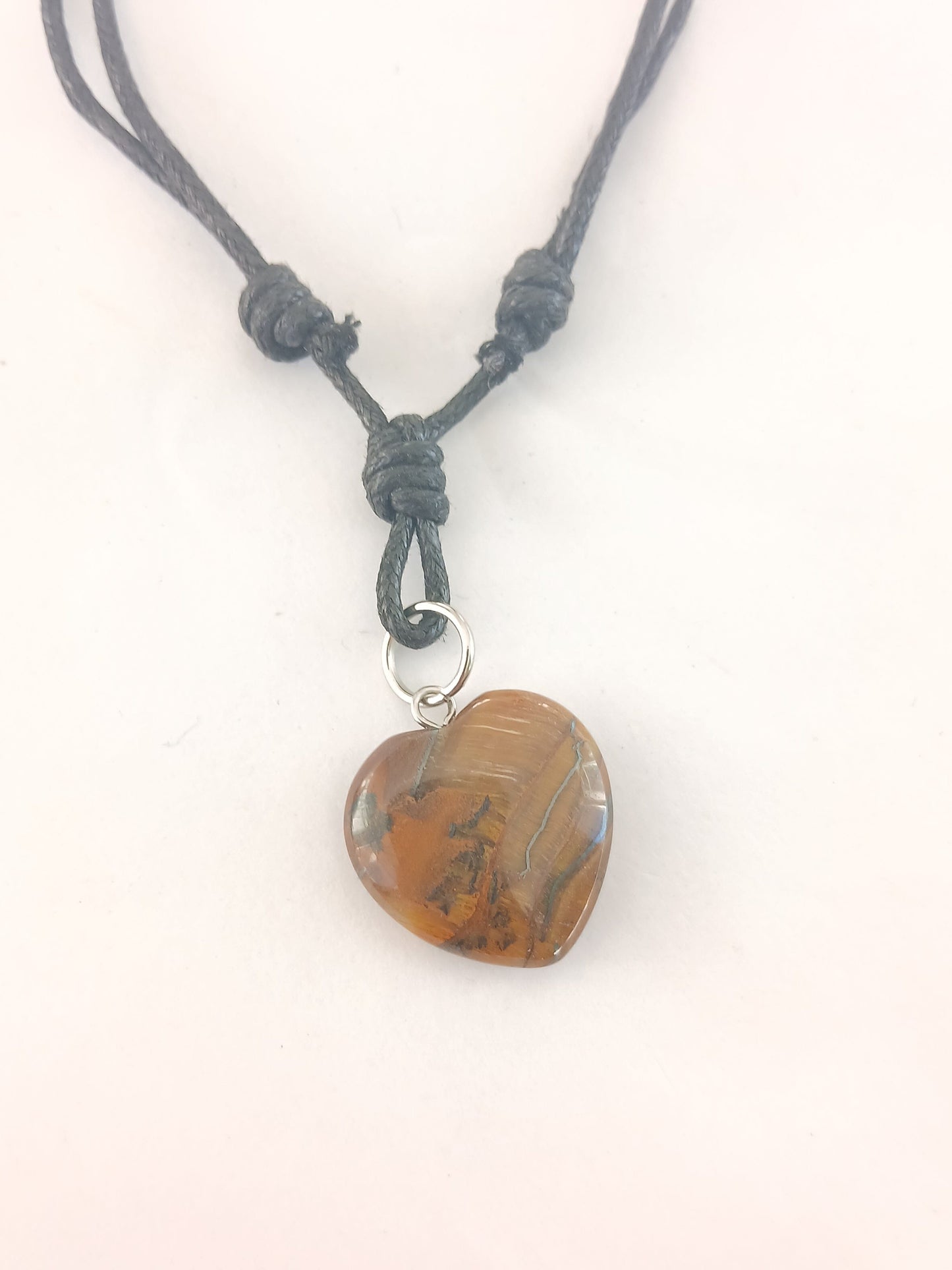 Tiger eye Heart charm crystal gemstone pendant necklace with adjustable choker black cord mens and women's jewellery