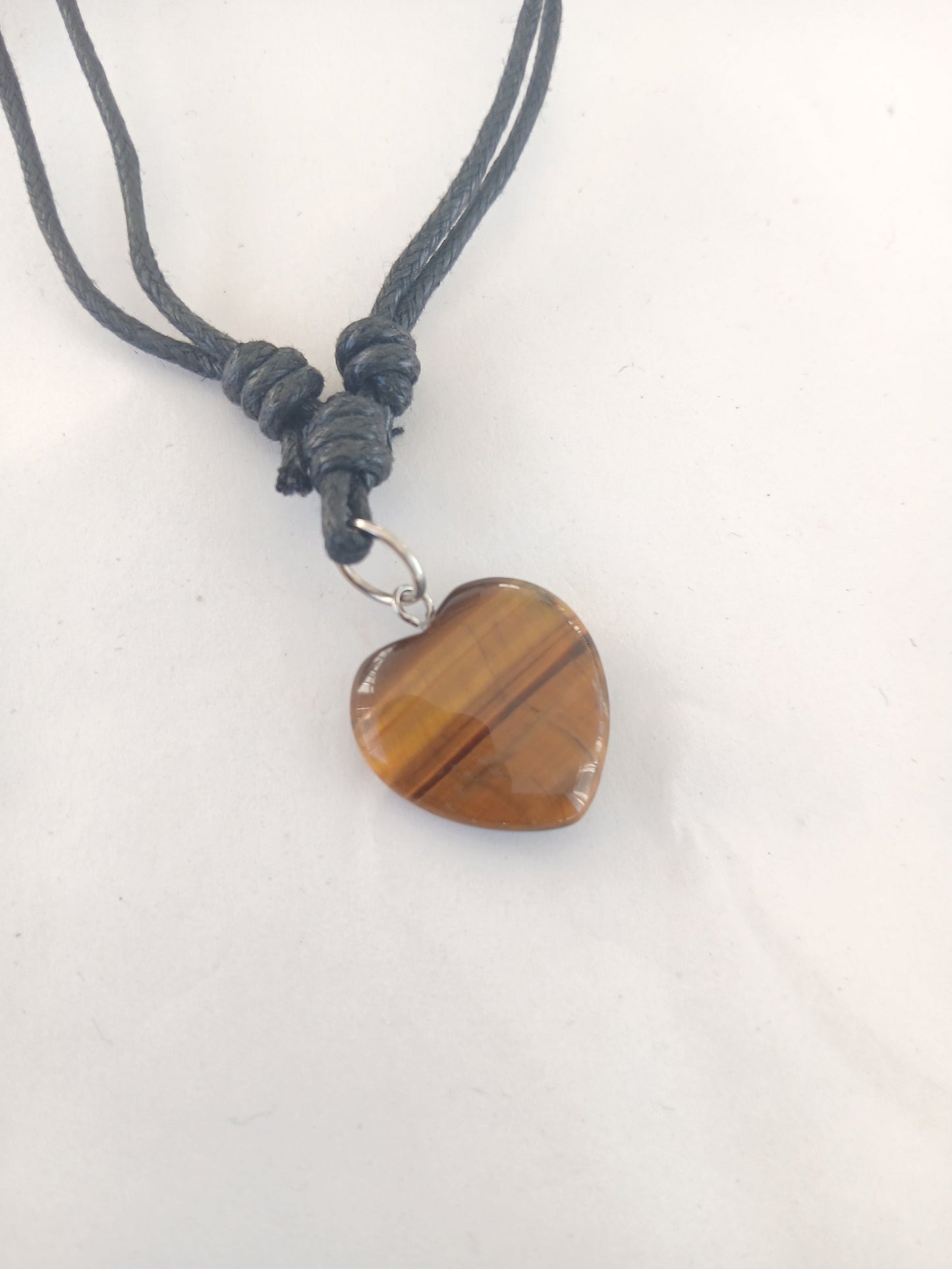 Tiger eye Heart charm crystal gemstone pendant necklace with adjustable choker black cord mens and women's jewellery