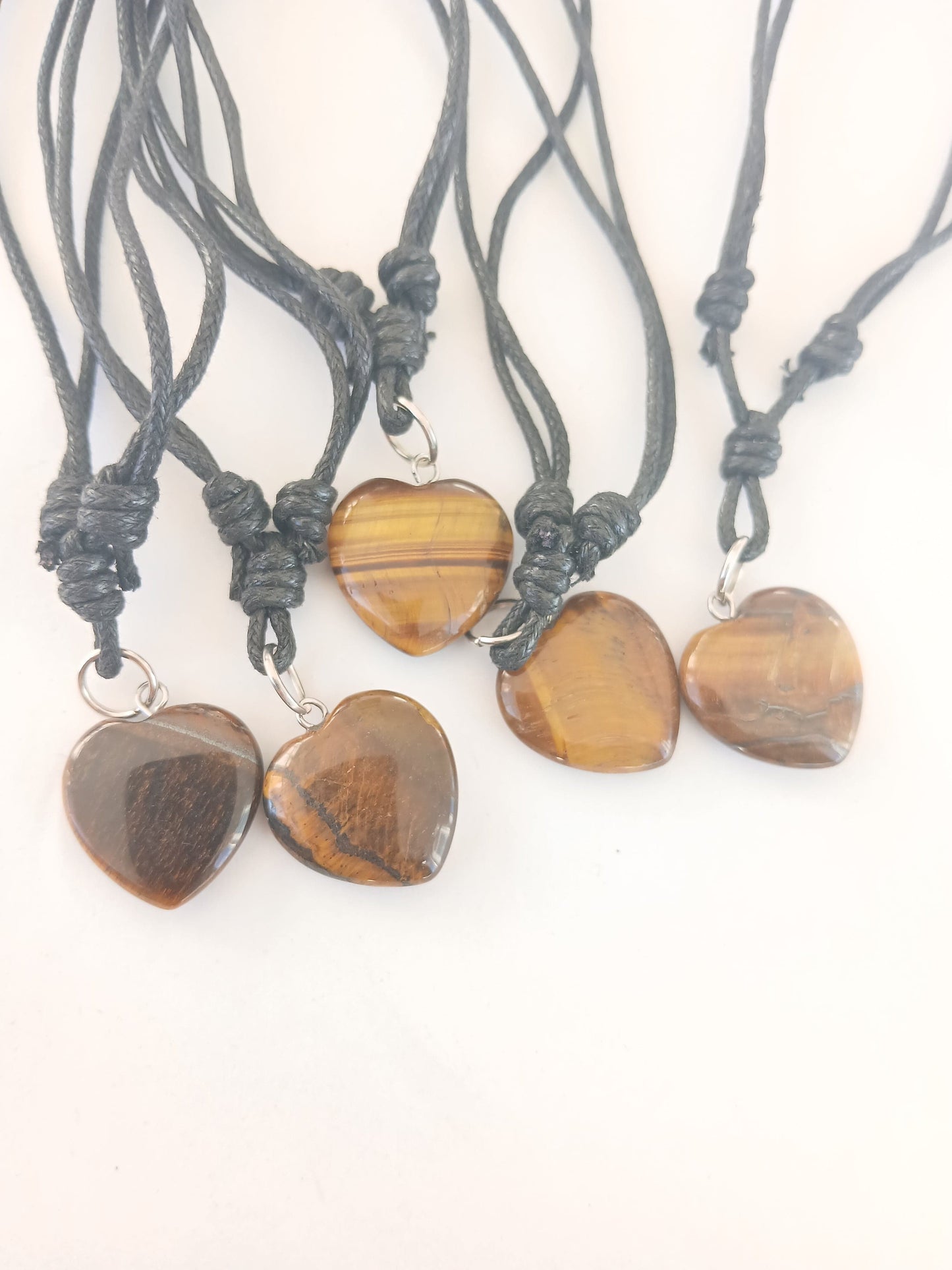 Tiger eye Heart charm crystal gemstone pendant necklace with adjustable choker black cord mens and women's jewellery