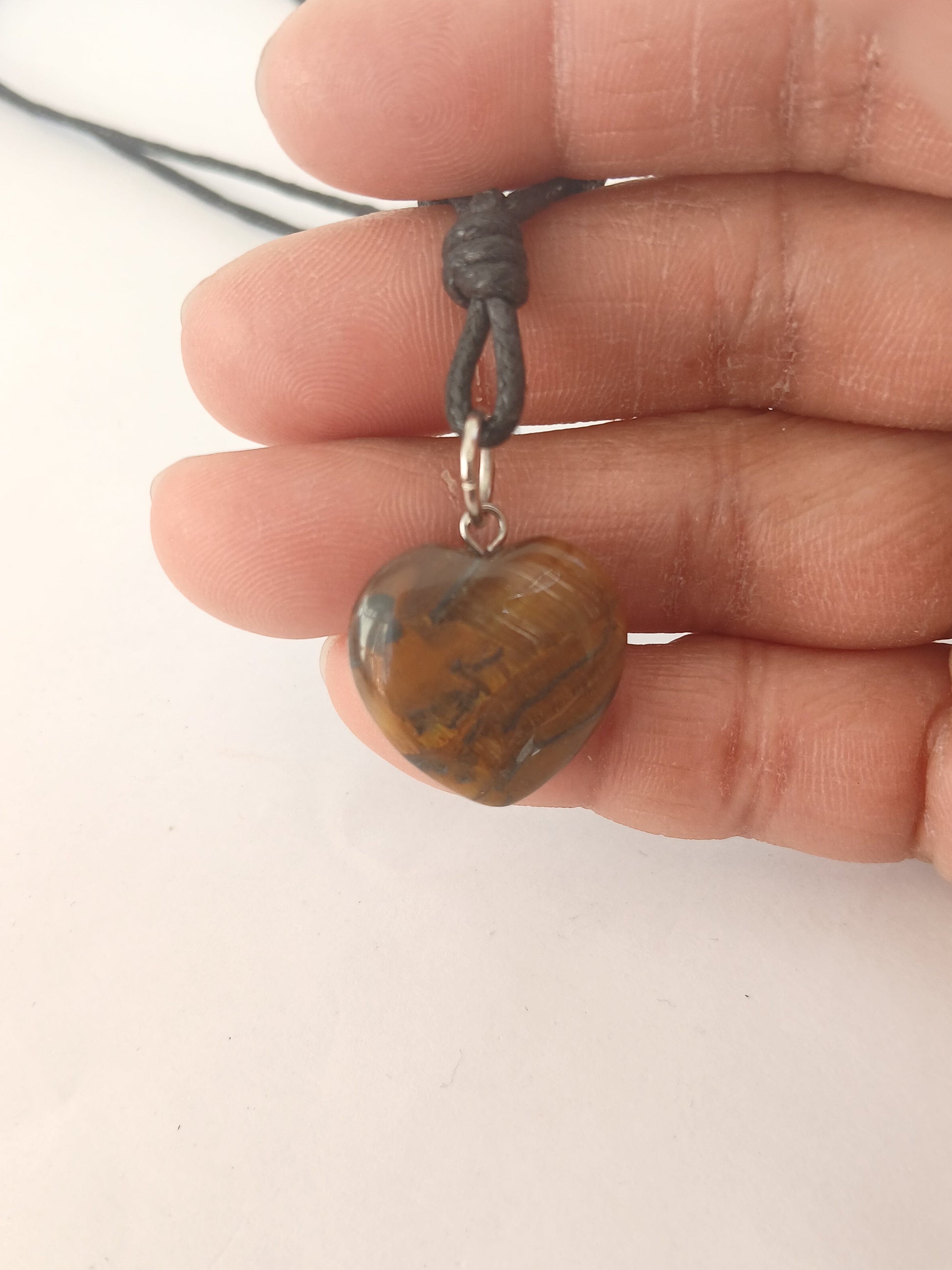 Tiger eye Heart charm crystal gemstone pendant necklace with adjustable choker black cord mens and women's jewellery