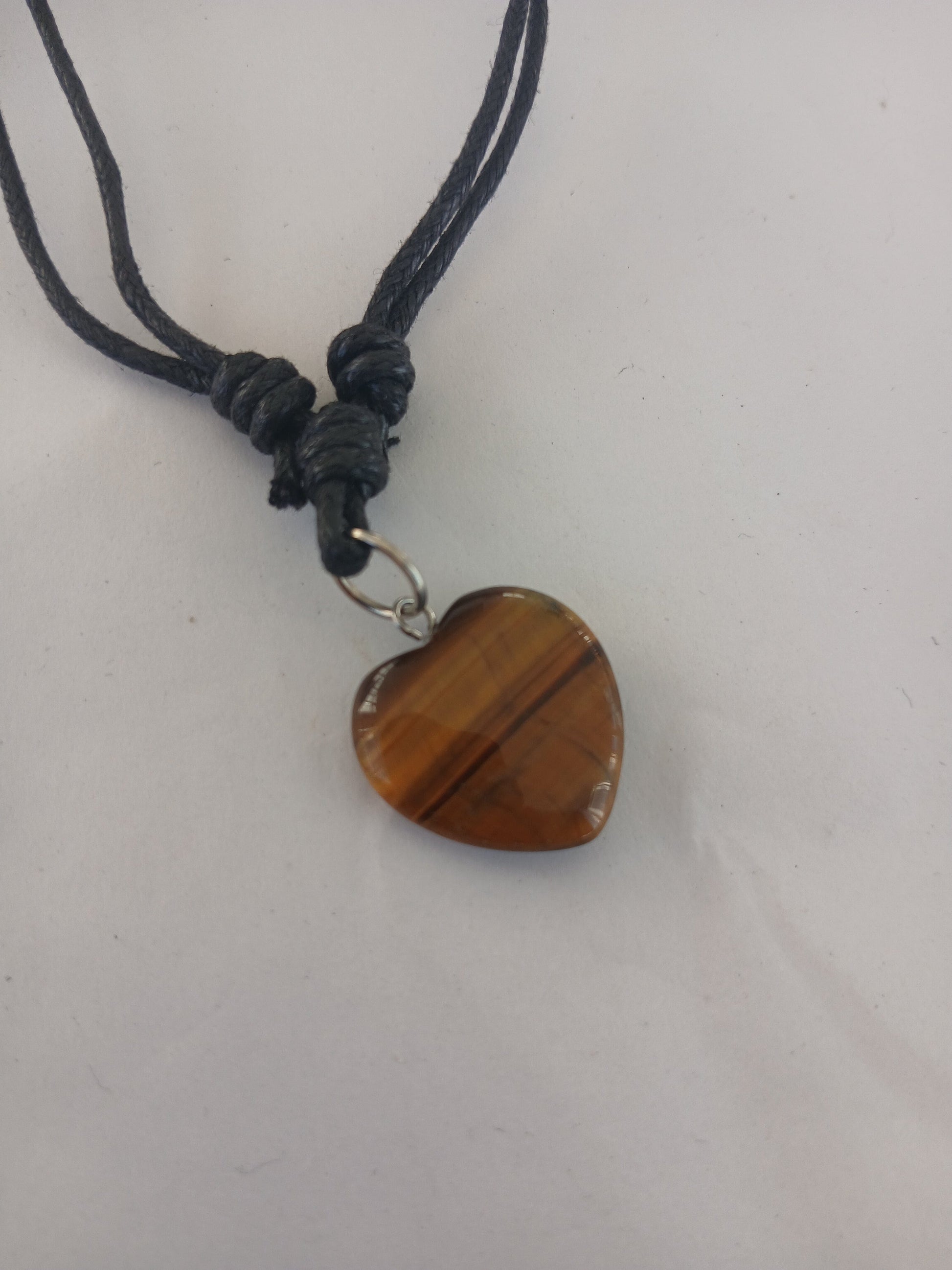 Tiger eye Heart charm crystal gemstone pendant necklace with adjustable choker black cord mens and women's jewellery