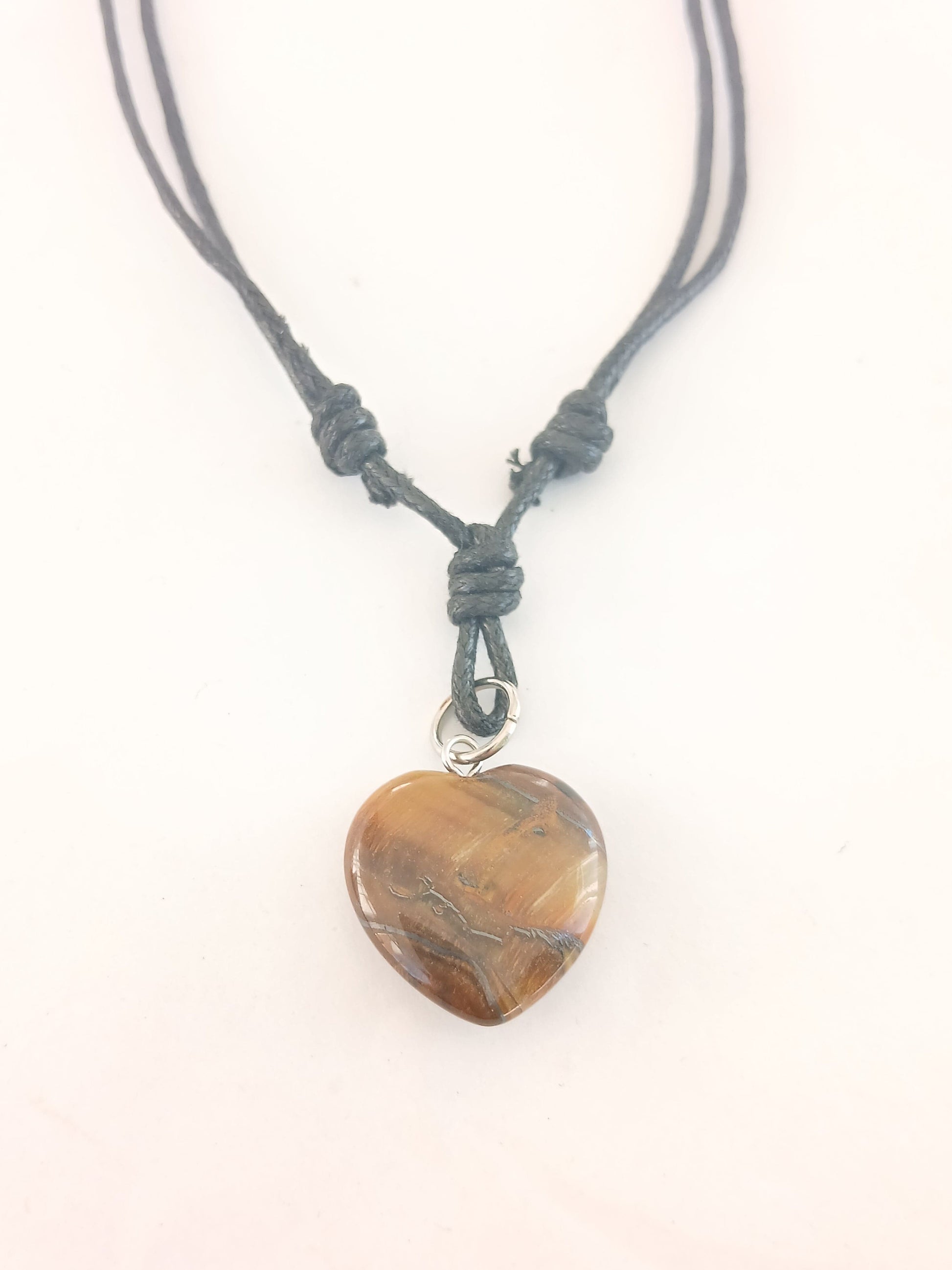 Tiger eye Heart charm crystal gemstone pendant necklace with adjustable choker black cord mens and women's jewellery