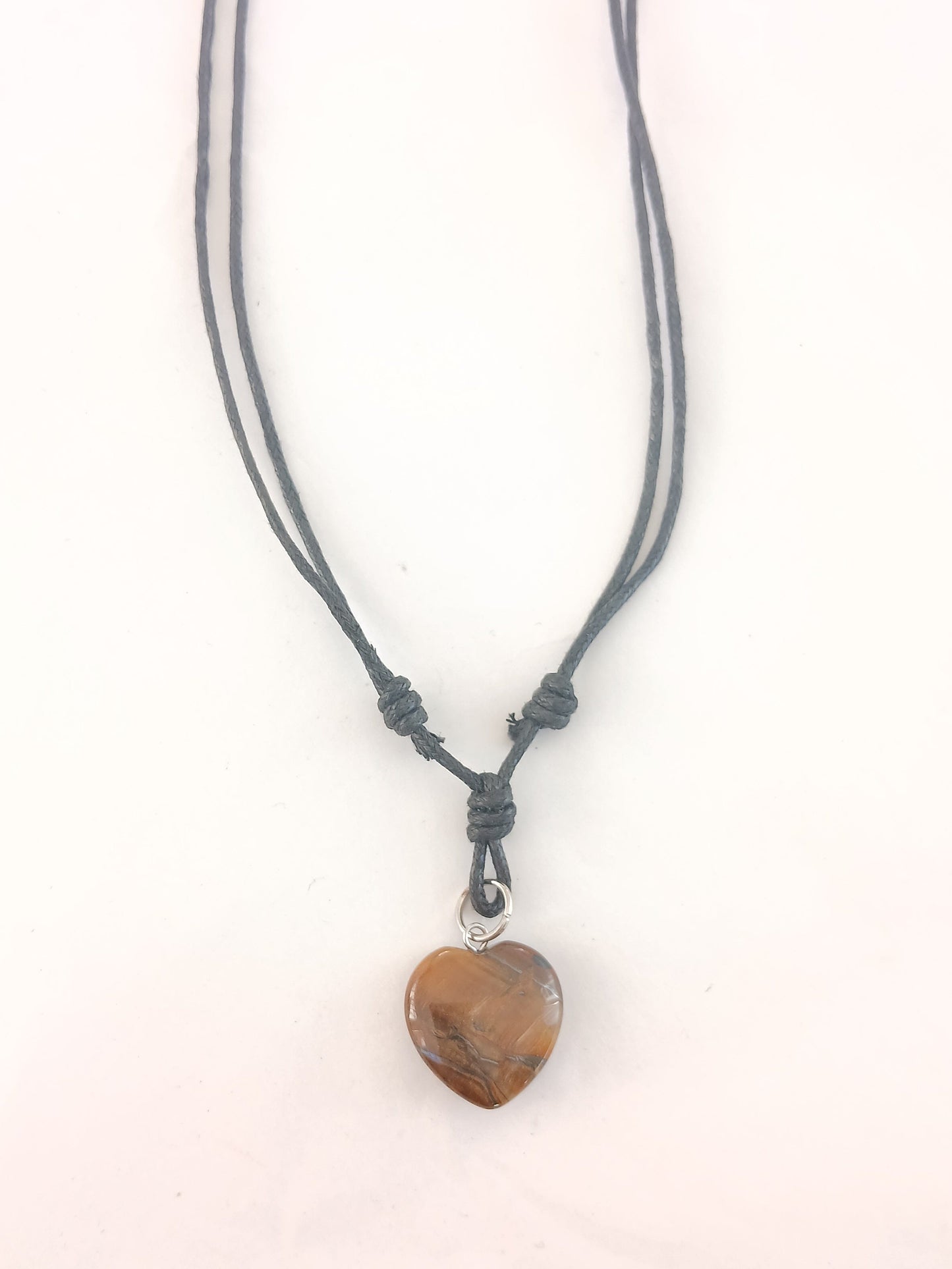 Tiger eye Heart charm crystal gemstone pendant necklace with adjustable choker black cord mens and women's jewellery