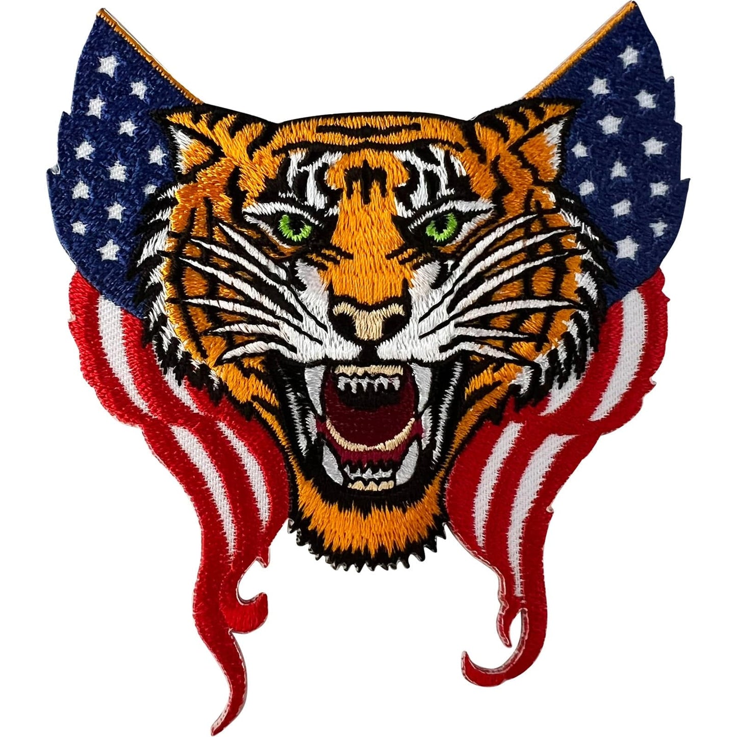 Tiger Head USA Flag Embroidered Patch Iron Sew On United States of America Badge
