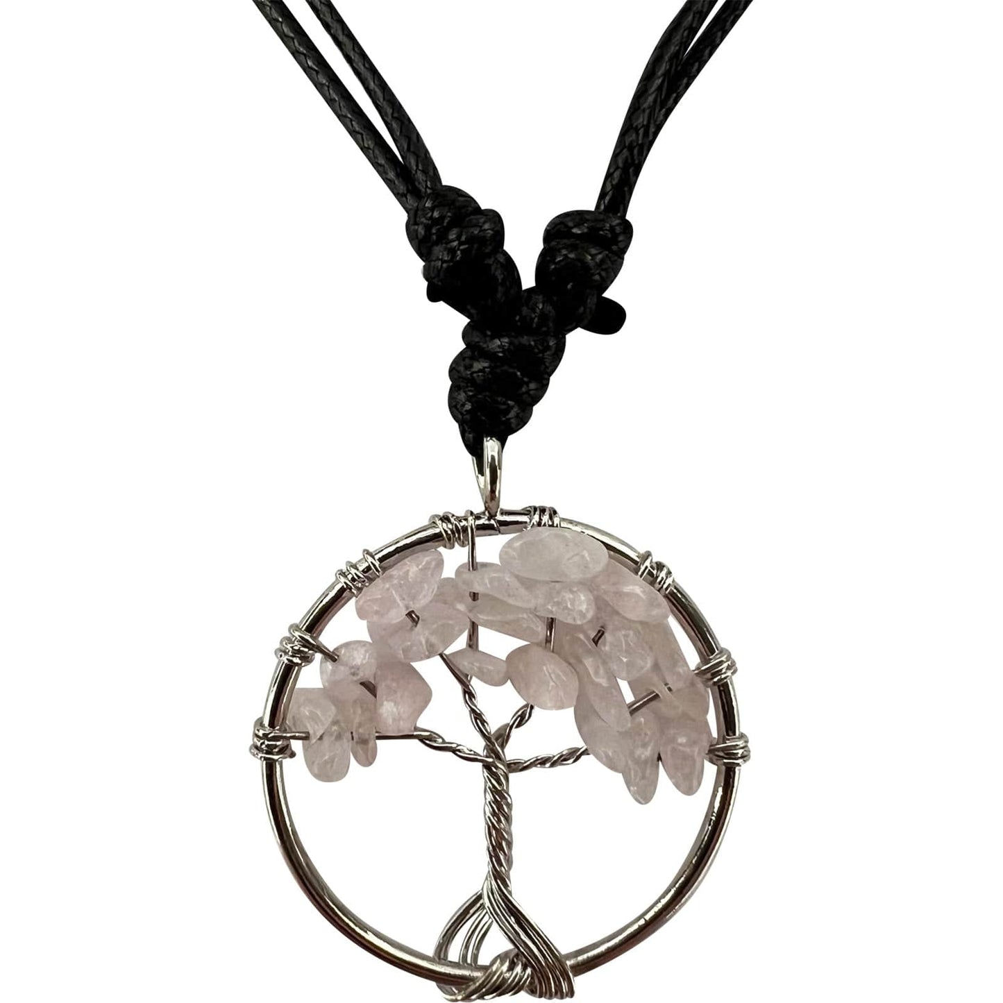 Tree Of Life Rose Quartz Pendant Necklace Chain Womens Mens Pink Crystal Jewelry