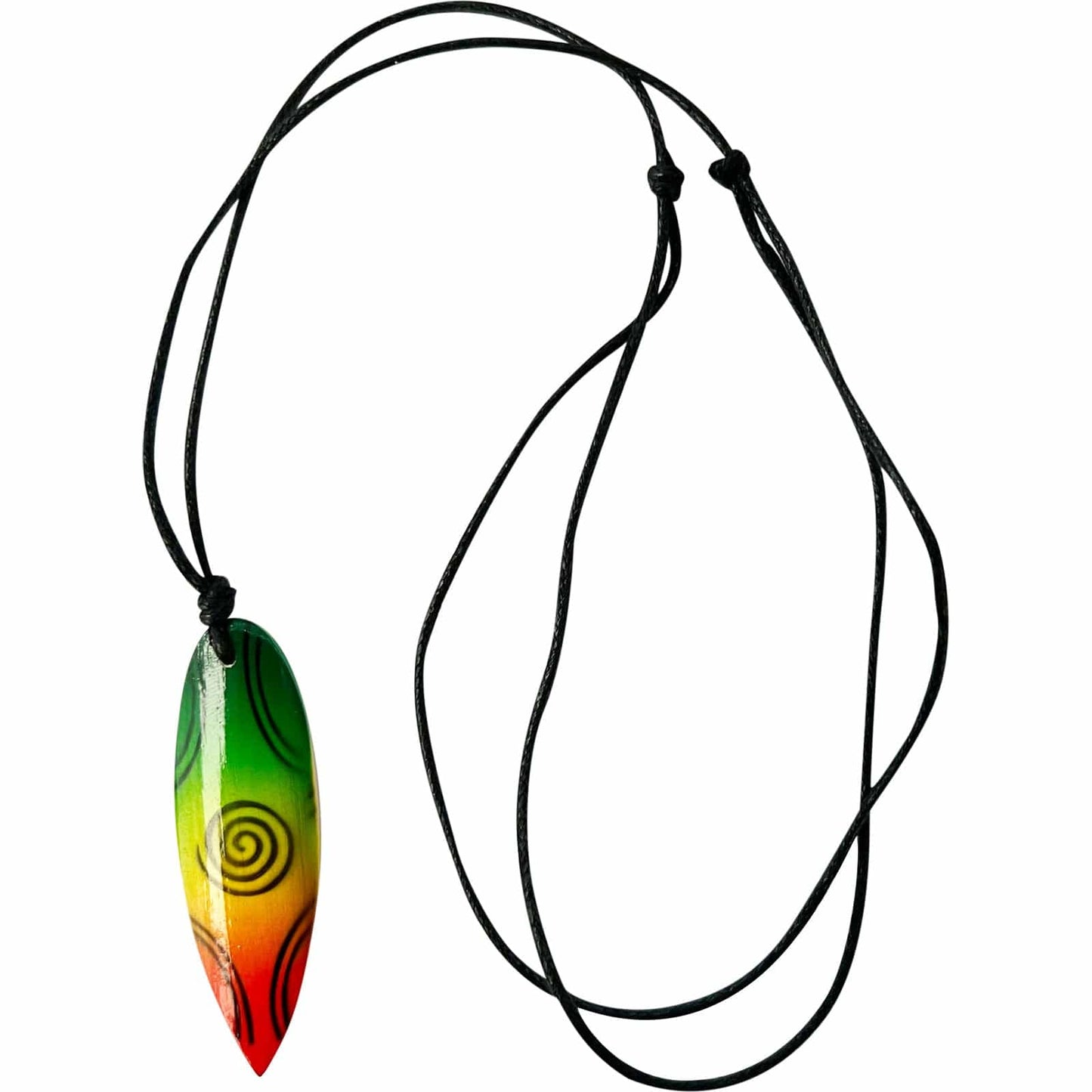 Tribal Wooden Surfboard Pendant Necklace Black Cord Chain Mens Womens Jewellery