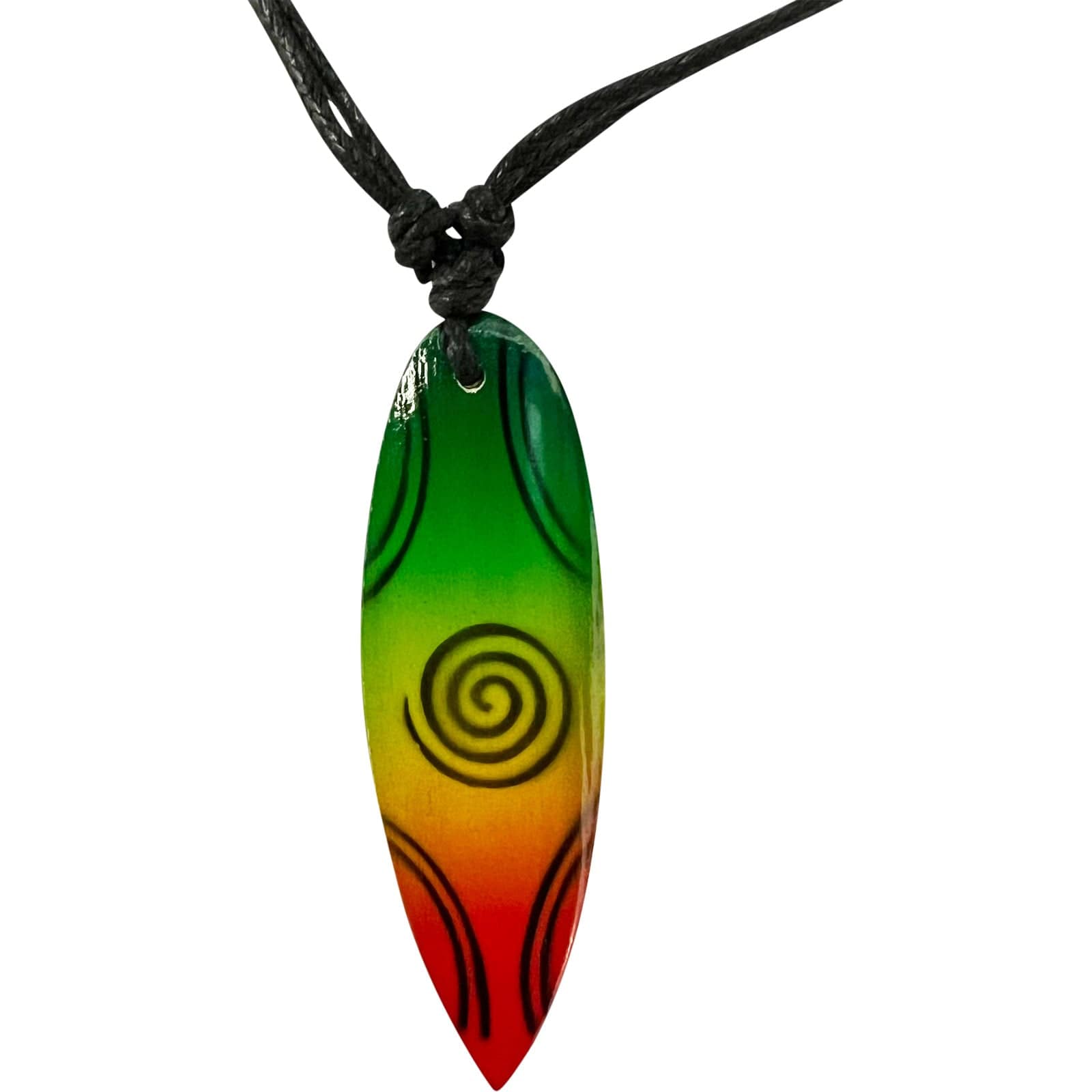 Tribal Wooden Surfboard Pendant Necklace Black Cord Chain Mens Womens Jewellery